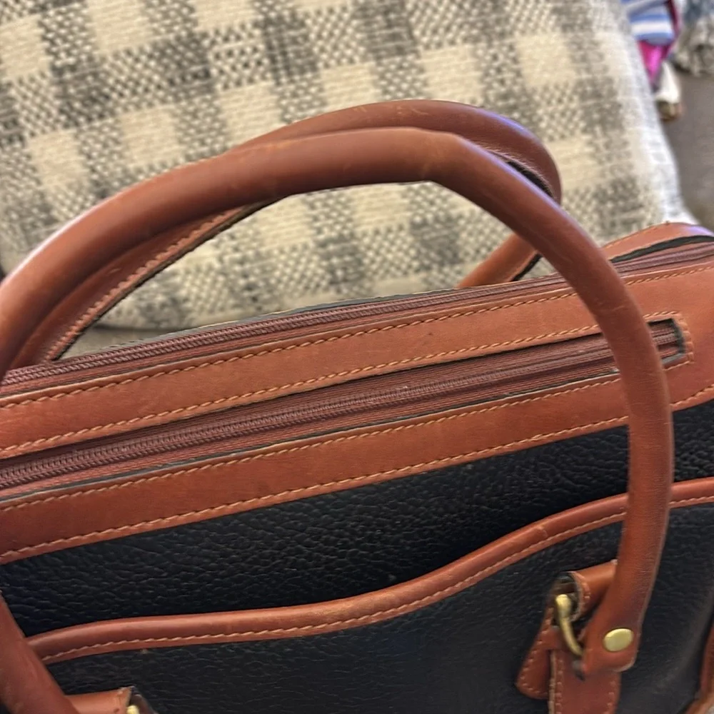 Vintage 80s Liz Claiborne 100% Black‎ & Tan Leather Satchel/Shoulder Bag/Purse